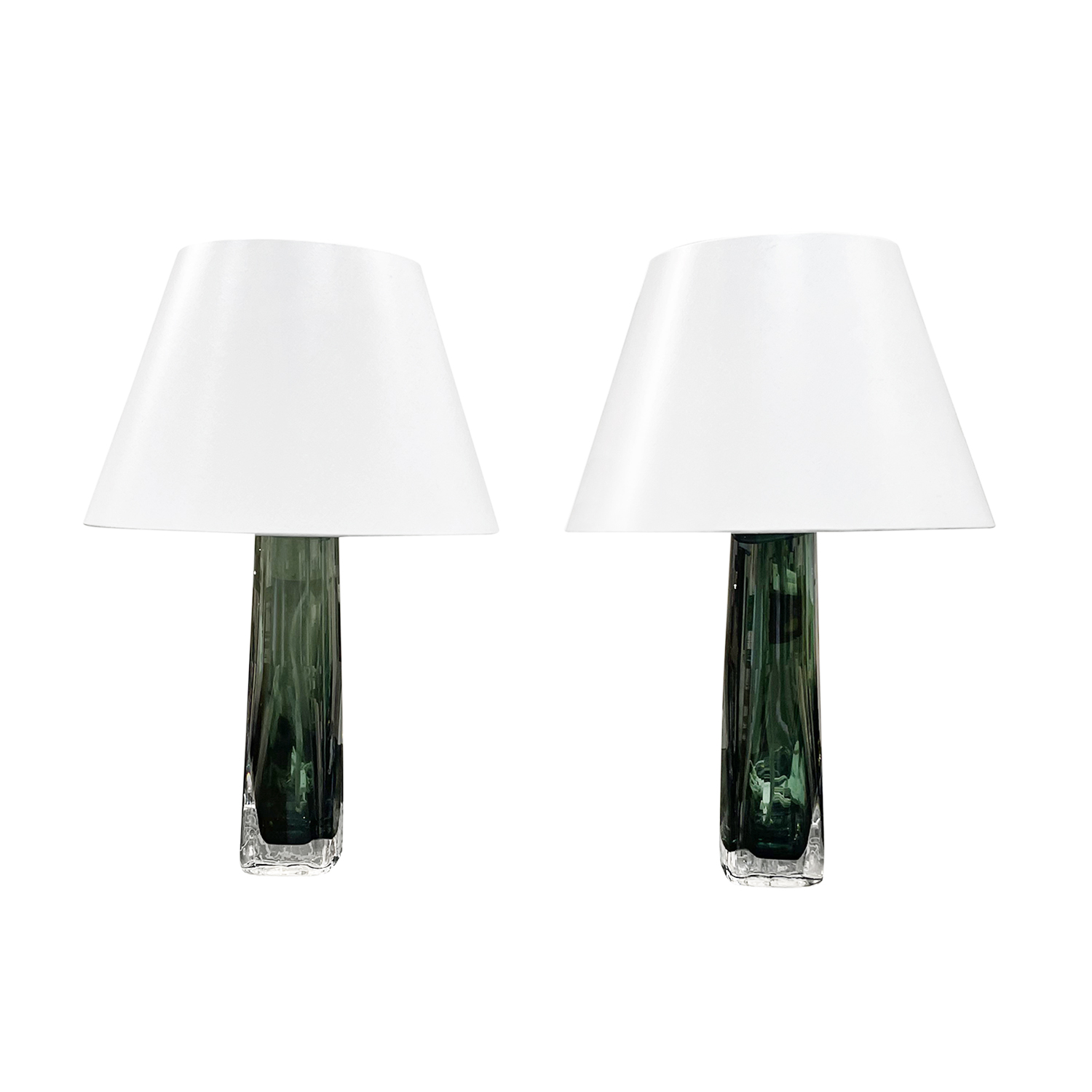 20th Century Green Swedish Pair of Large Orrefors Table Lights by Carl Fagerlund