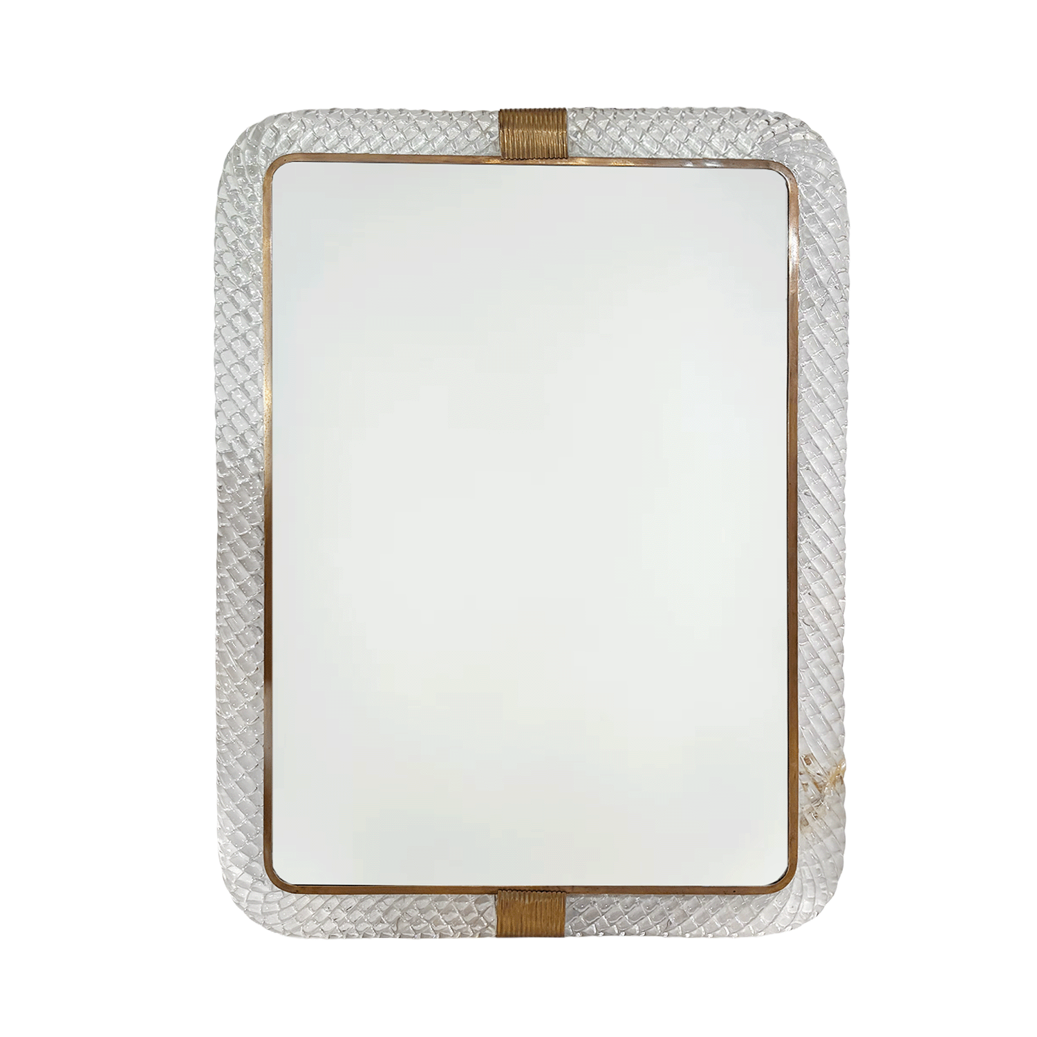 20th Century Italian Treccia Murano Glass, Brass Wall Mirror by Paolo Venini