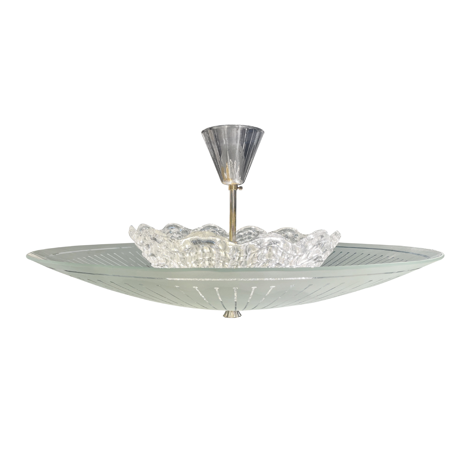 20th Century Swedish Round Smoked Glass, Chrome Ceiling Light by Orrefors
