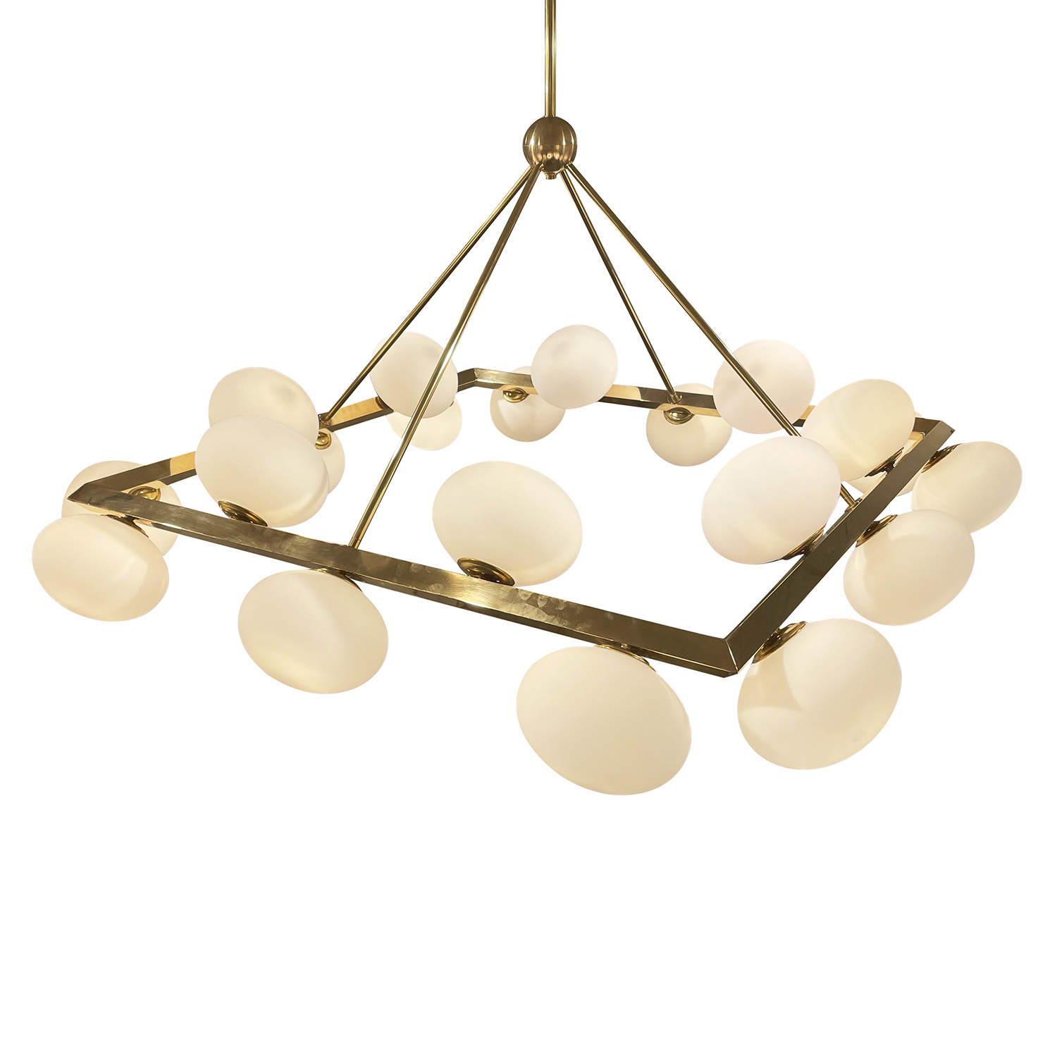 1970s Italian Square Opaline Glass Chandelier in the Style of Stilnovo