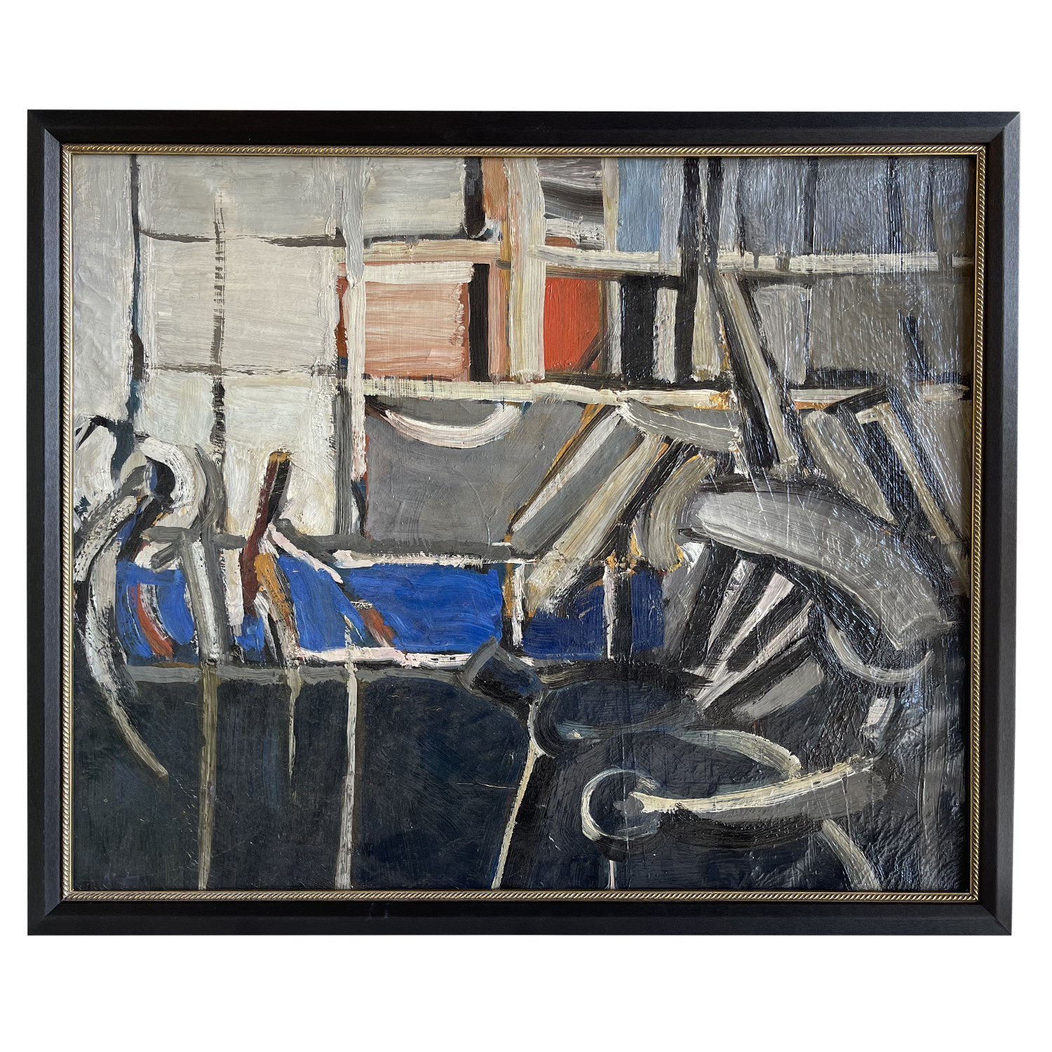 20th Century Dark-Blue Abstract Interior, French Painting by Daniel Clesse