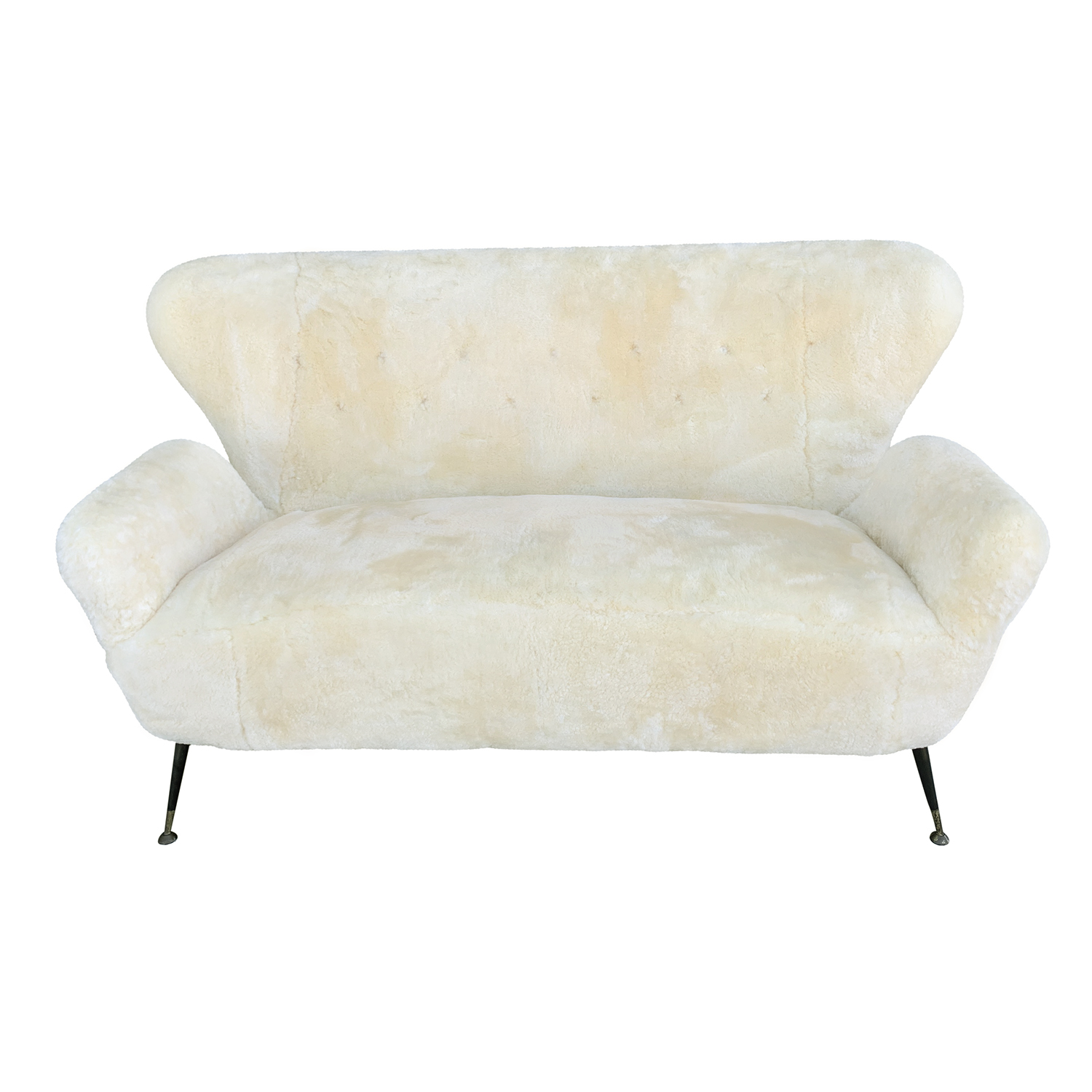 20th Century Yellow Sheepskin Divano – Italian Two Seater Sofa by Paolo Buffa