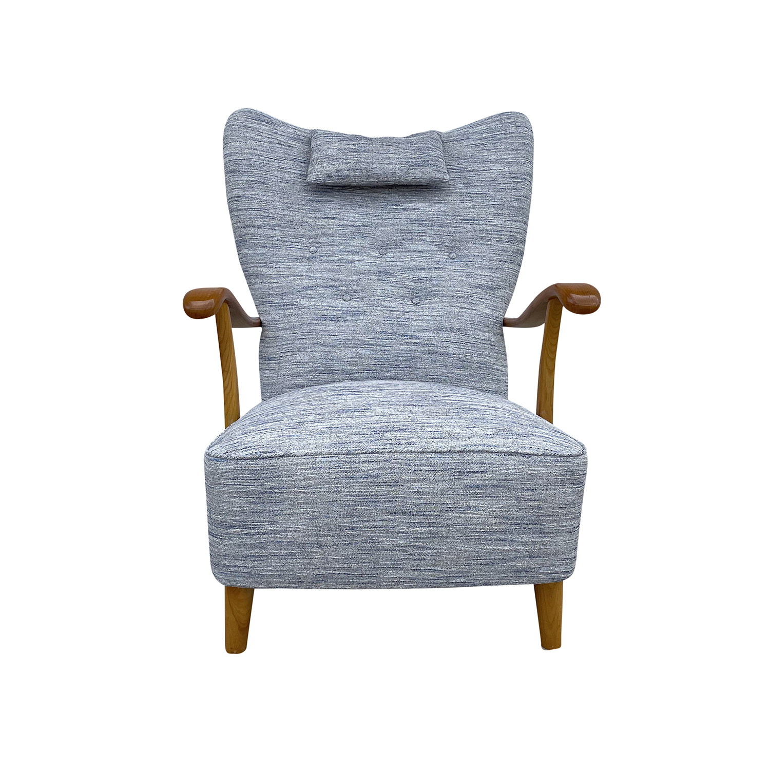 20th Century Blue-Grey Danish Single Walnut Armchair – Vintage Scandinavian Chair