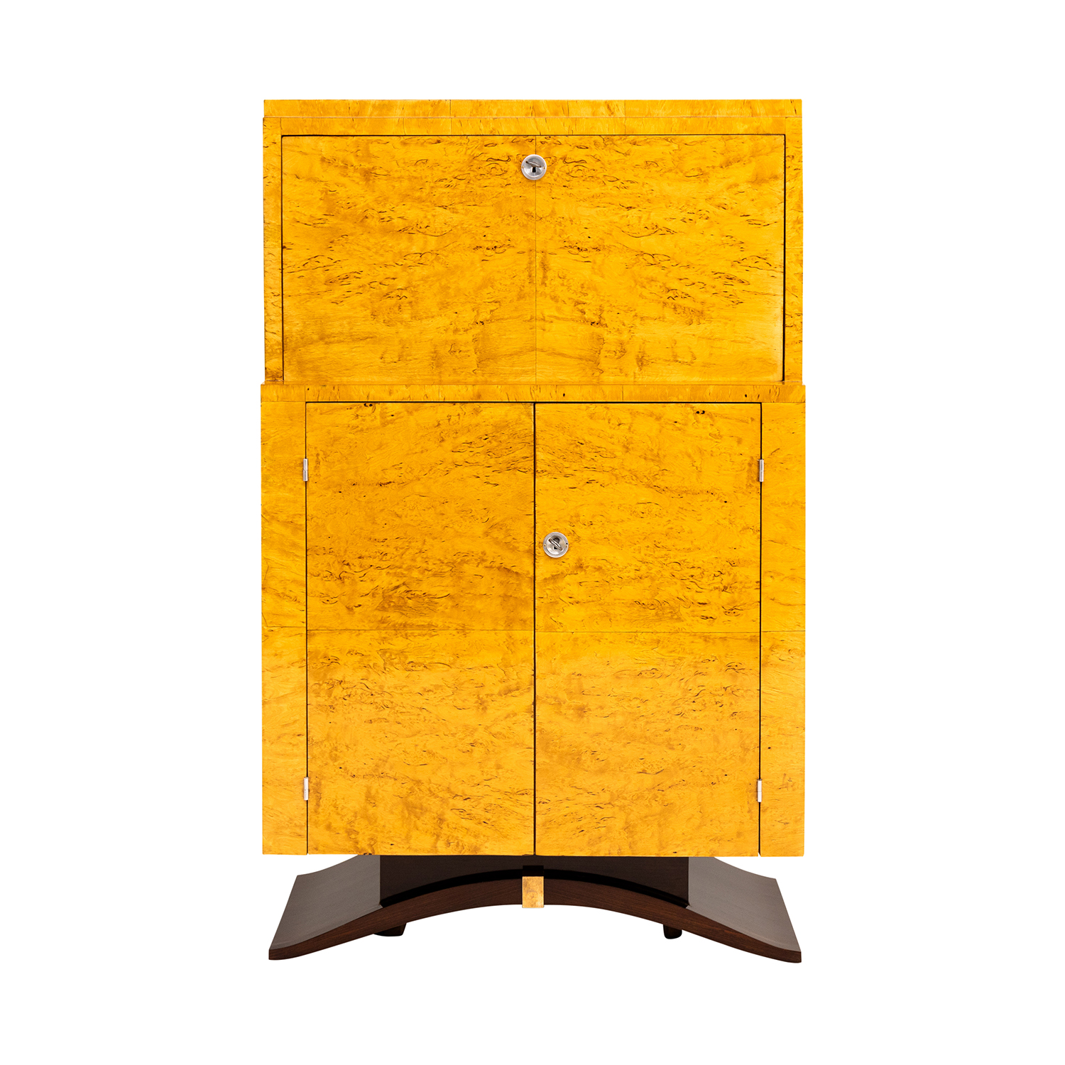 20th Century French Art Deco Birchwood Secretaire – Vintage Burlwood Cabinet