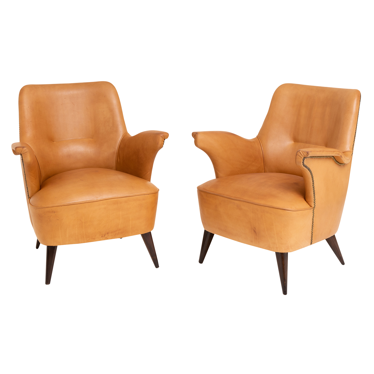 20th Century Italian Pair of Faux Leather Club Chairs Attributed to Nino Zoncada