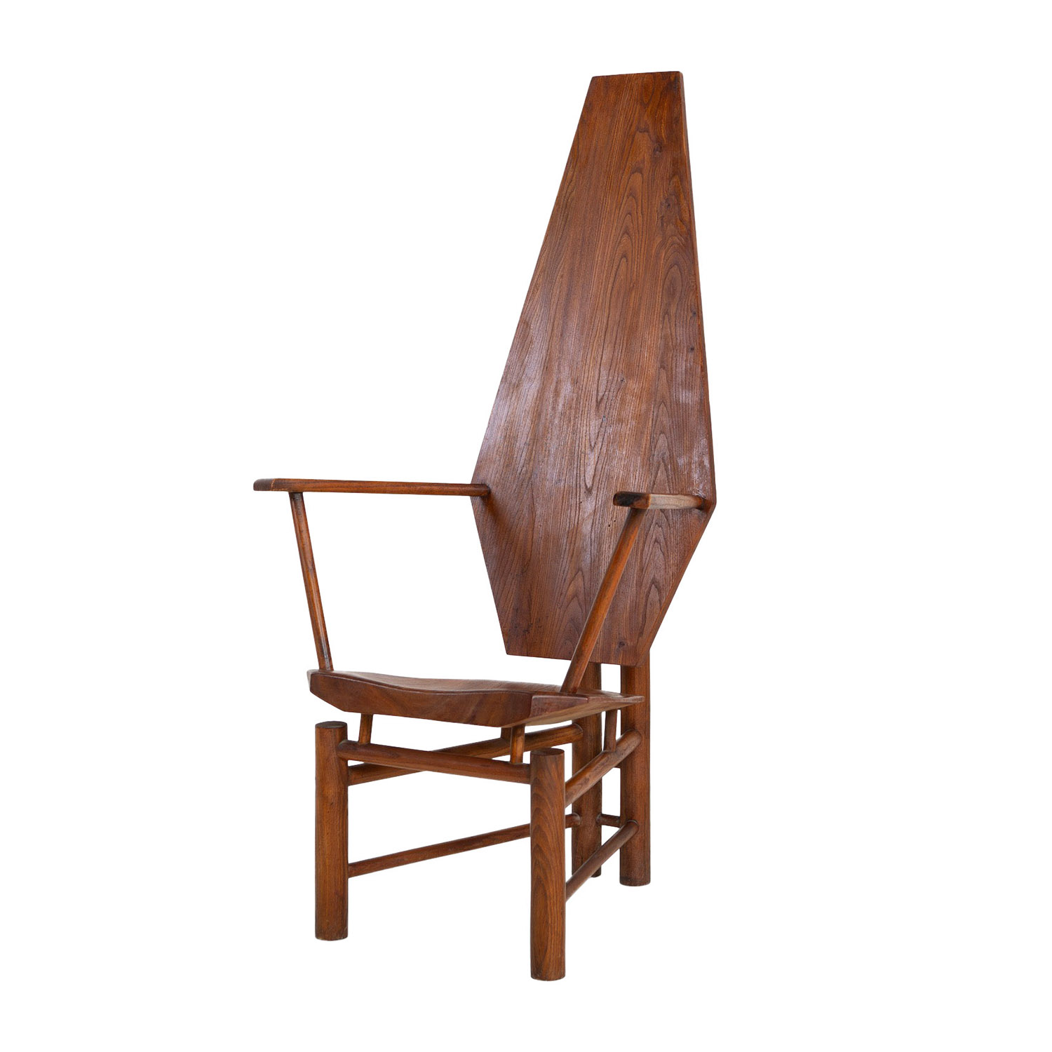 20th Century Dark-Brown Italian Single Large Sculptural Walnut Center Chair