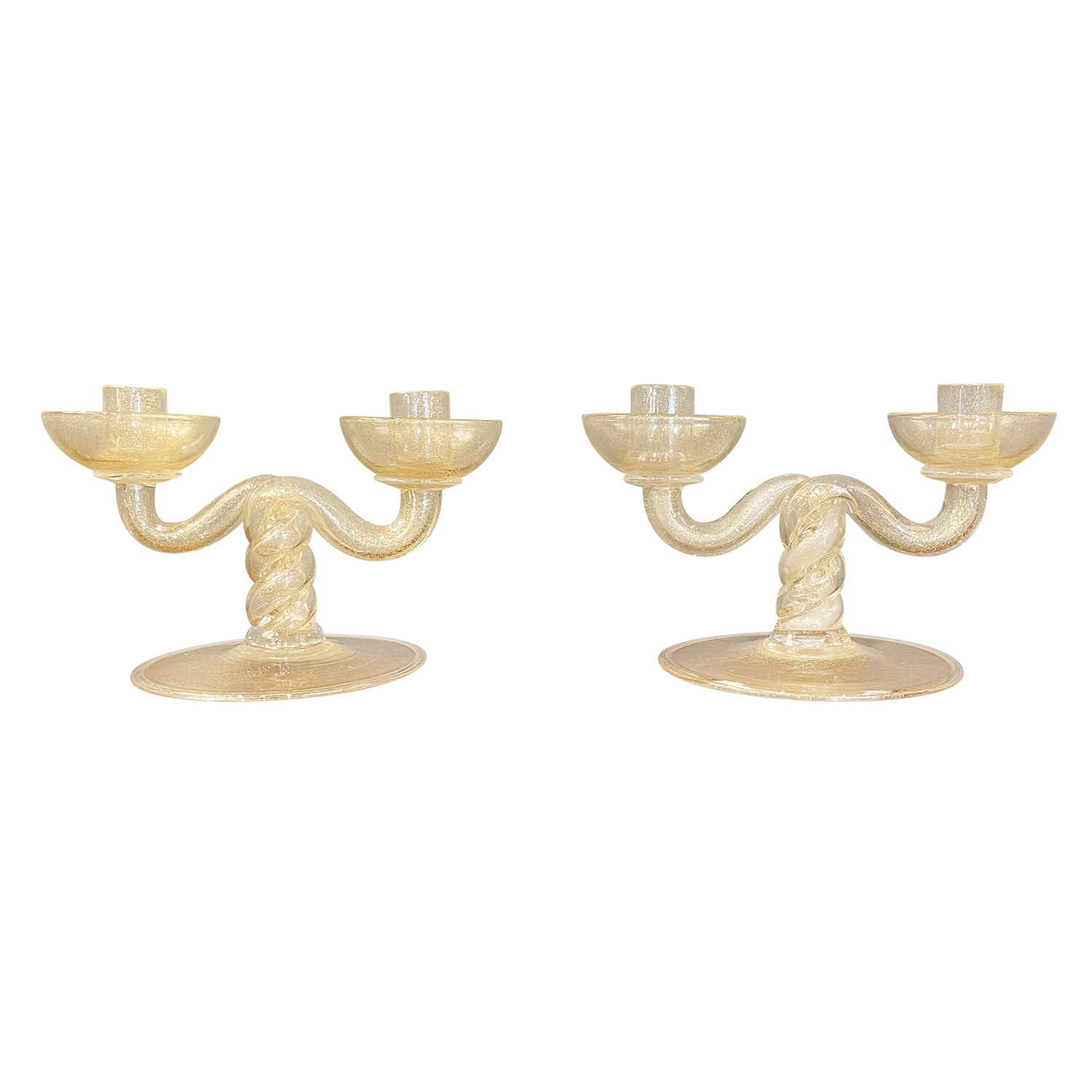 Pair of 1940s Italian Murano Glass Candleholders by Barovier & Toso