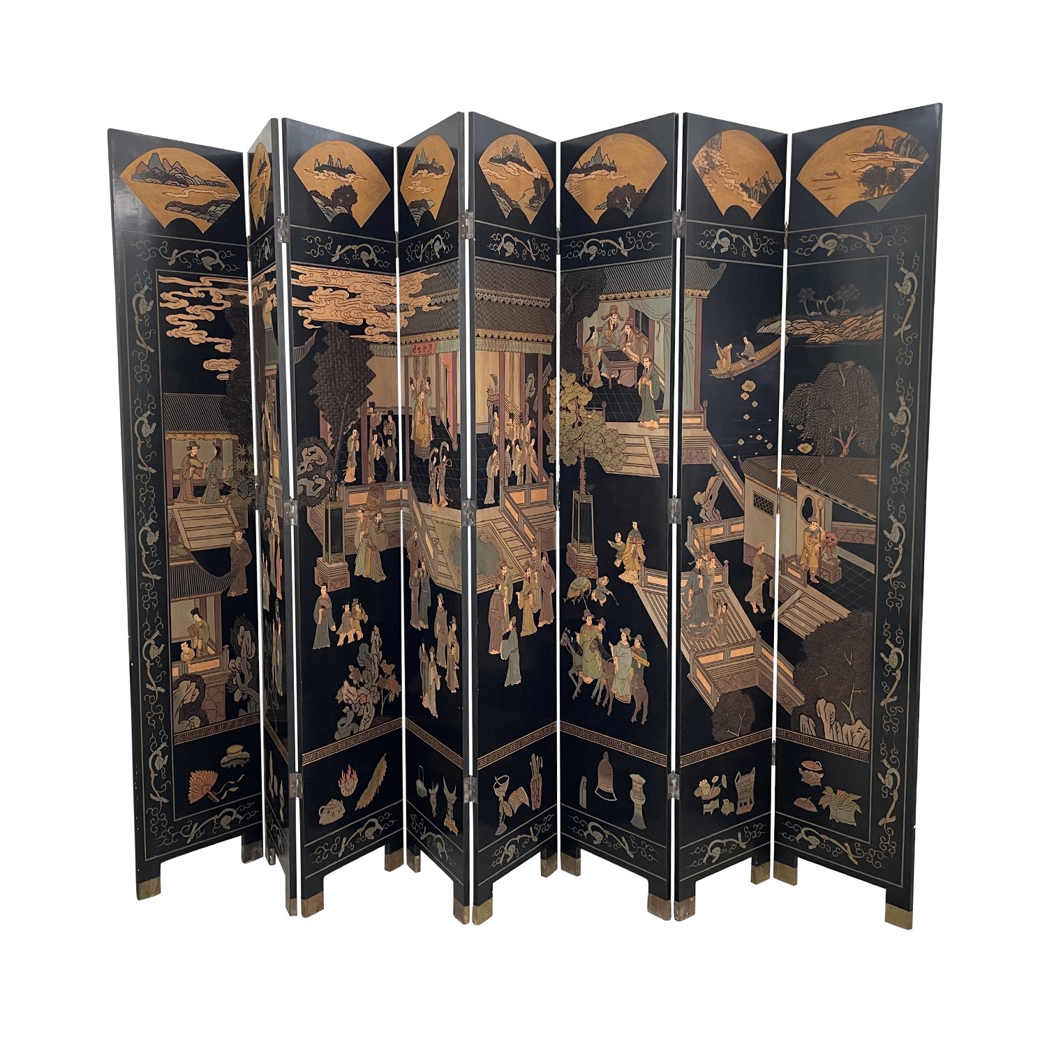 20th Century Black Chinese Lacquered Wood Screen – Vintage Room Divider