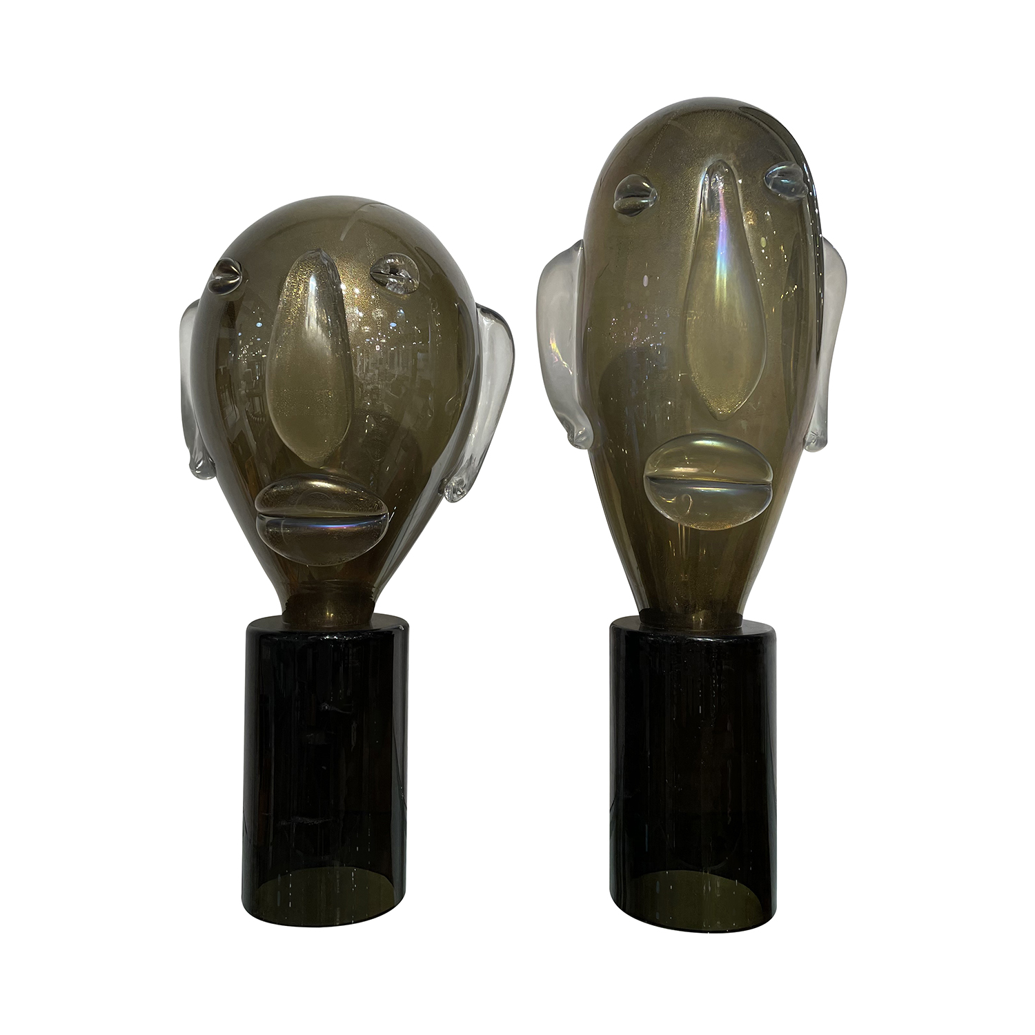 20th Century Gold-Black Italian Pair of Smoked Murano Glass Sculpture Heads