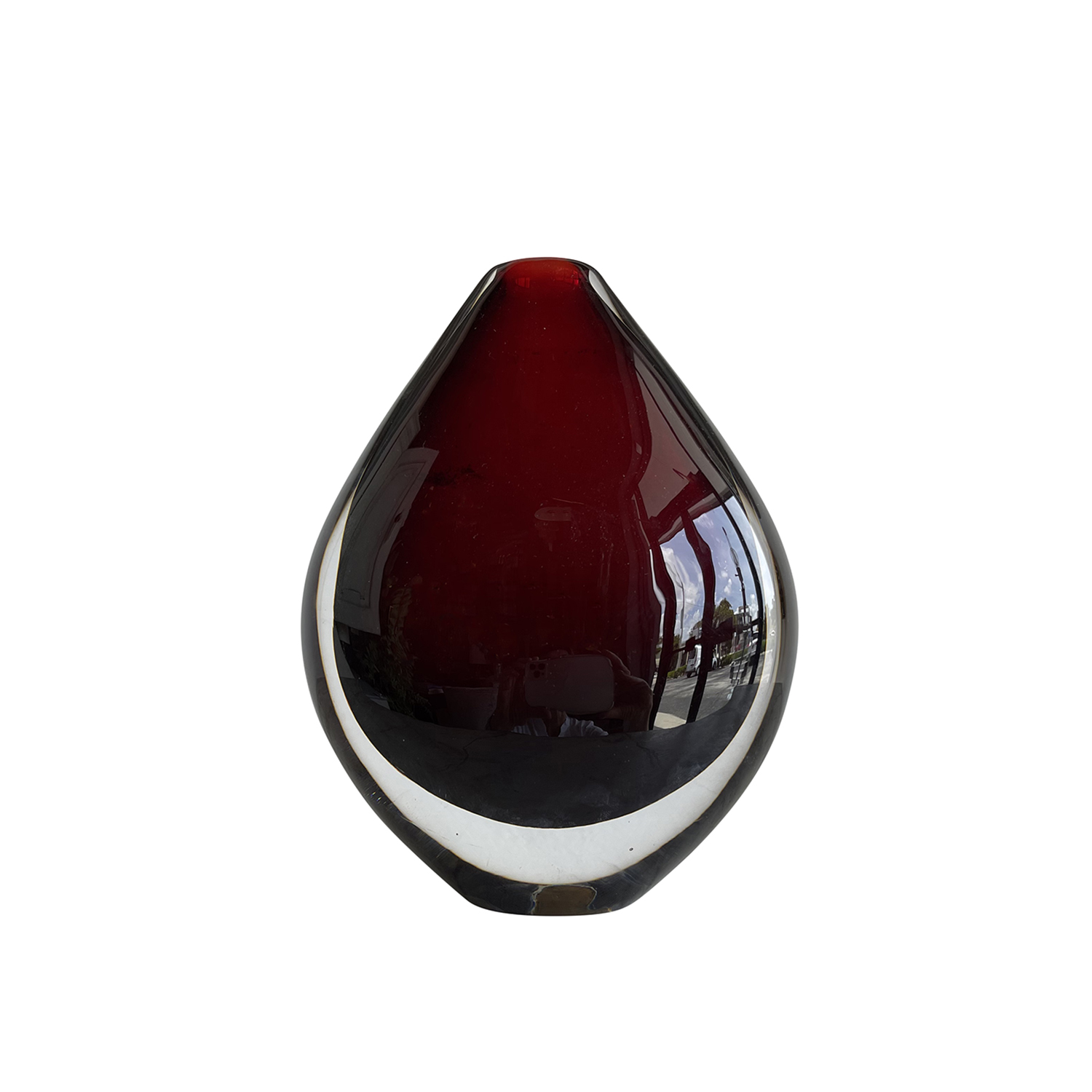 20th Century Dark-Red Swedish Vintage Orrefors Glass Vase by Nils Landberg