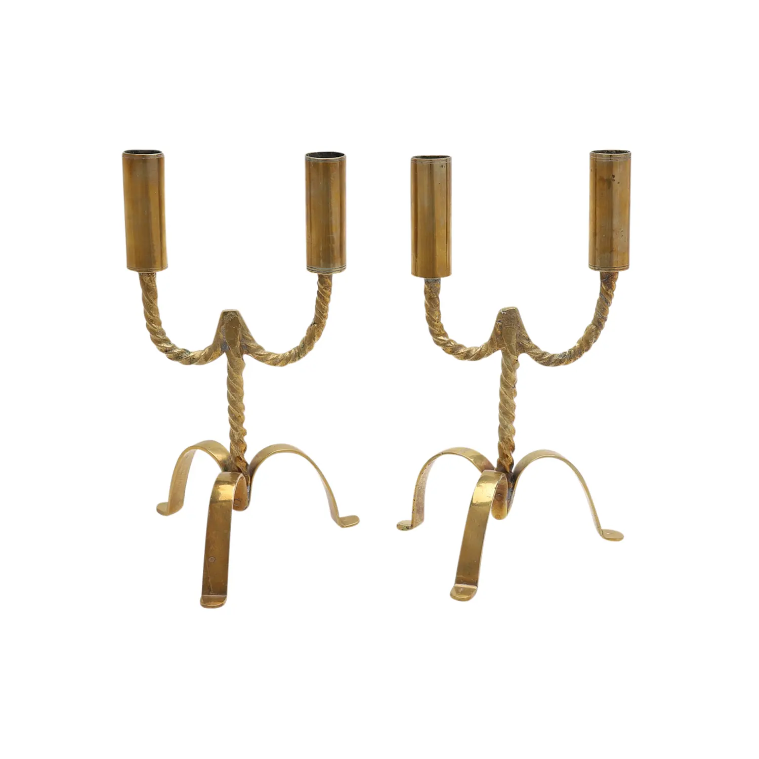 20th Century Swedish Pair of Wrought-Iron Candle Holders – Brass Candlesticks