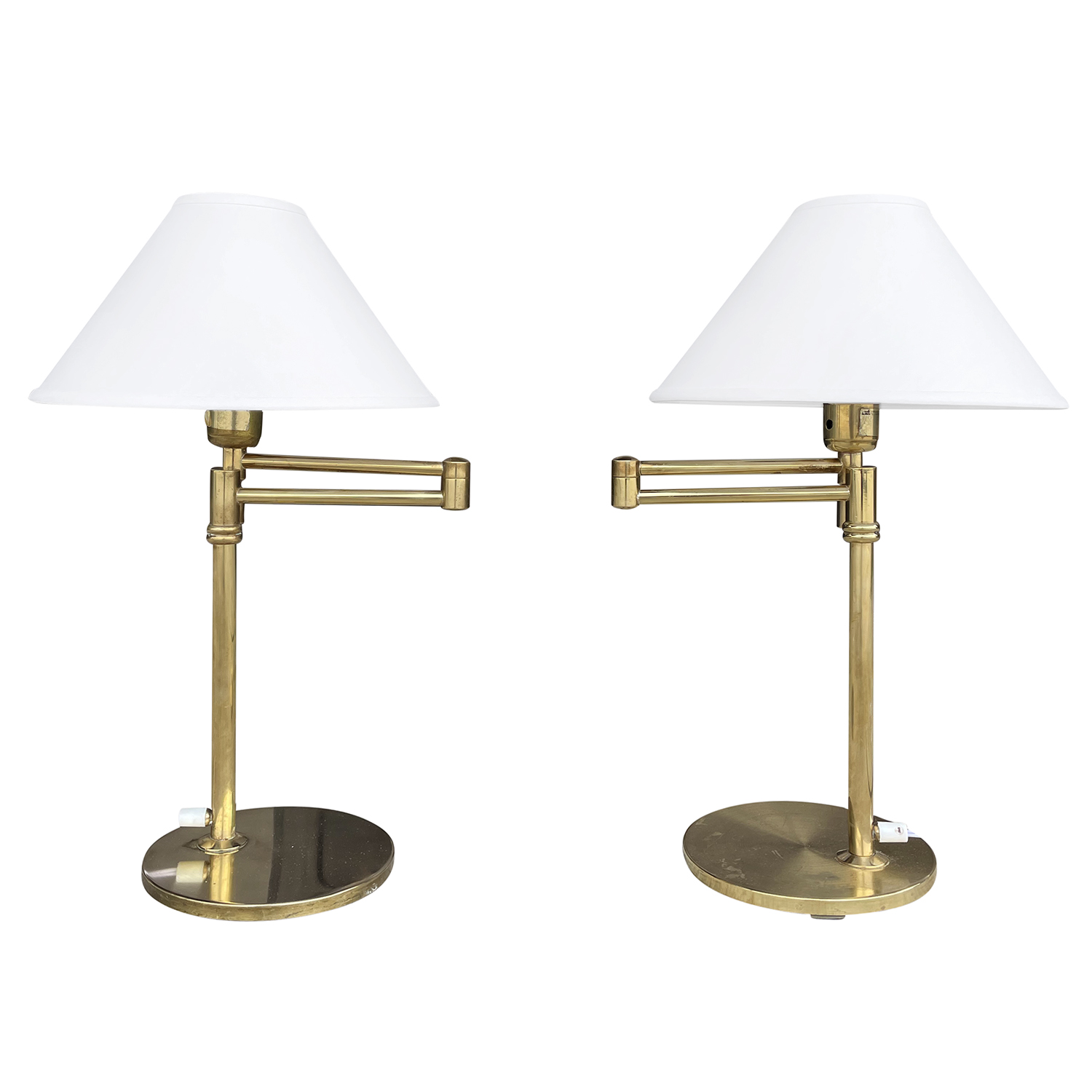 20th Century Swedish Pair of Polished Brass Reading Table Lamps by EWÅ, Värnamo