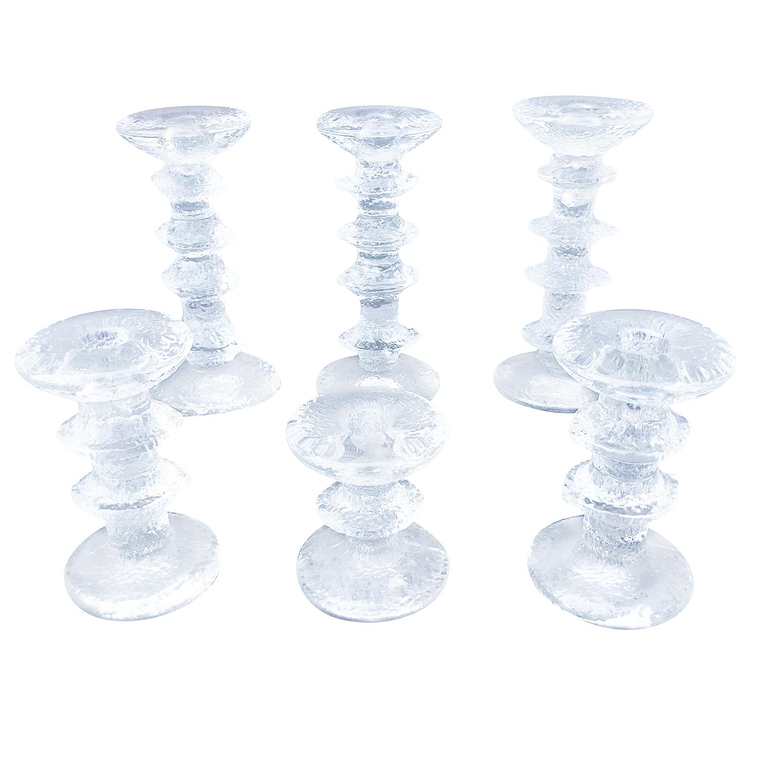 20th Century Finnish Set of Six Ljusstakar – Glass Candlesticks by Timo Sarpaneva