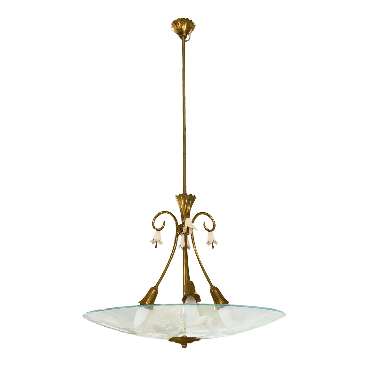 20th Century Italian Brass, Glass Fontanta Arte Chandelier by Pietro Chiesa