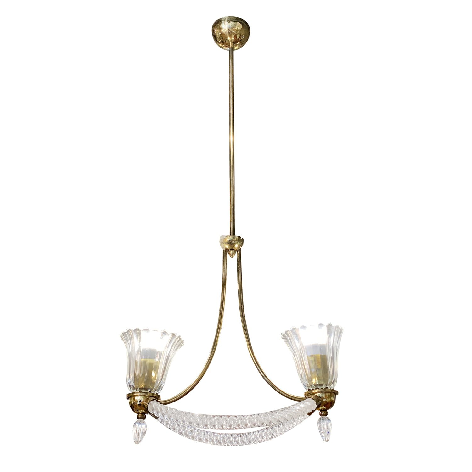 20th Century Italian Murano Glass Chandelier – Brass Pendant by Barovier & Toso