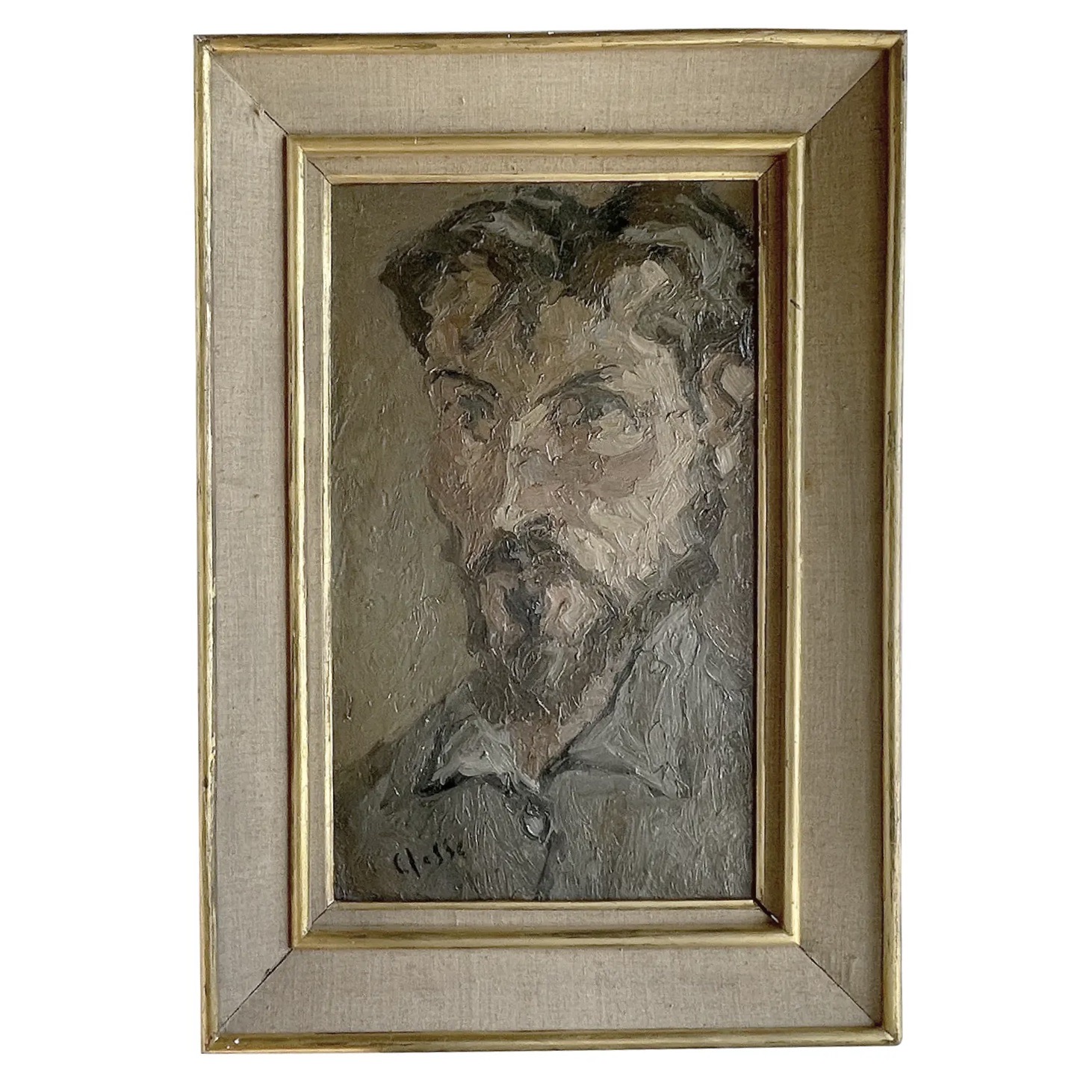 20th Century Dark-Grey, Green French Self-Portrait Oil Painting of Daniel Clesse