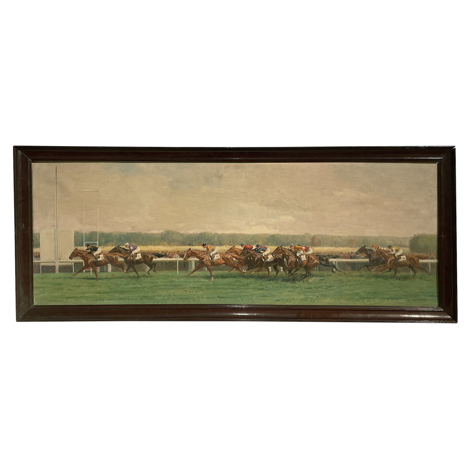 20th Century French Oil Painting of a Longchamp Horse Racing by Eugène Pechaubes