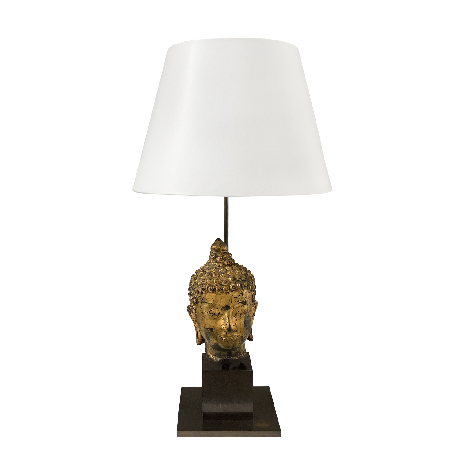 20th Century Gold Asian Metal Buddha Table Lamp – Vintage Wood Light