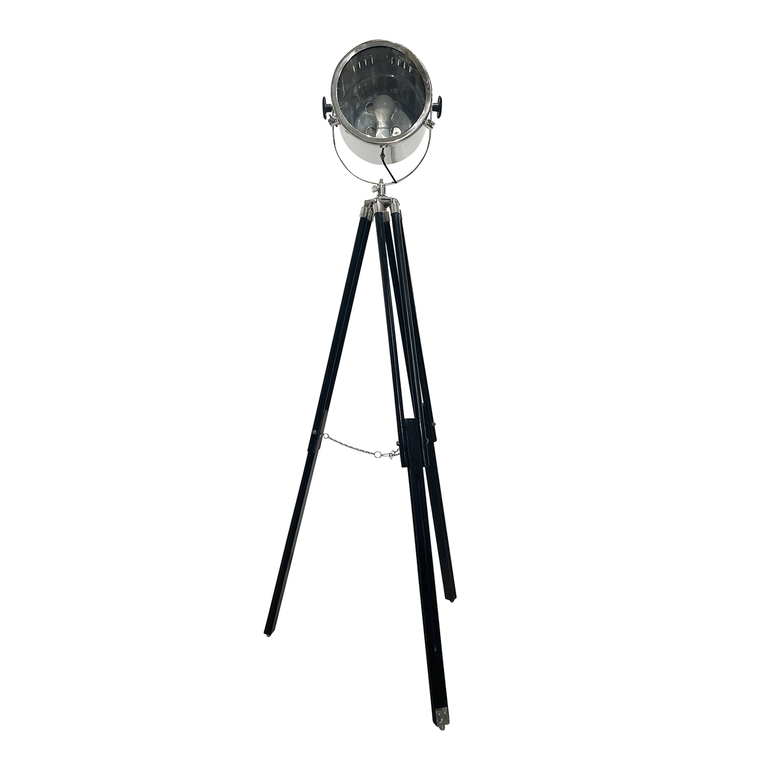 20th Century Black-Silver French Walnut Spotlight – Cinema Floor Studio Lamp