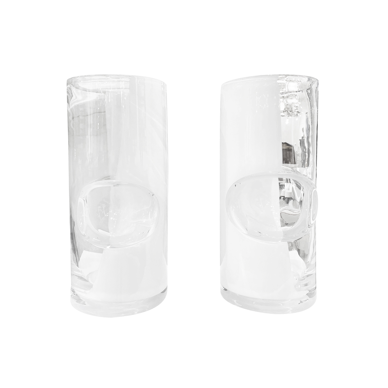 Pair of White Infused Glass Vases