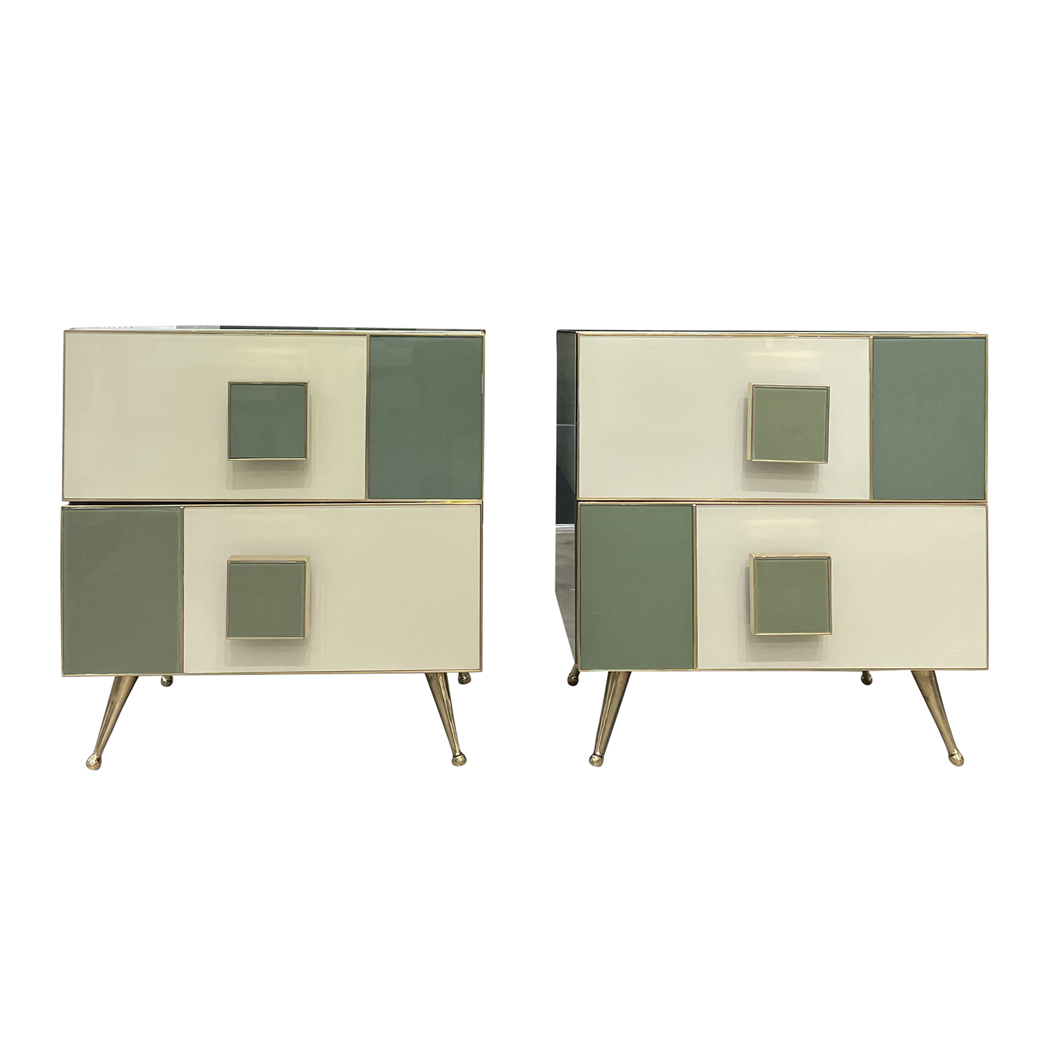 20th Century Pair of Italian Modern Murano Glass Nightstands – Vintage Bed Side Tables