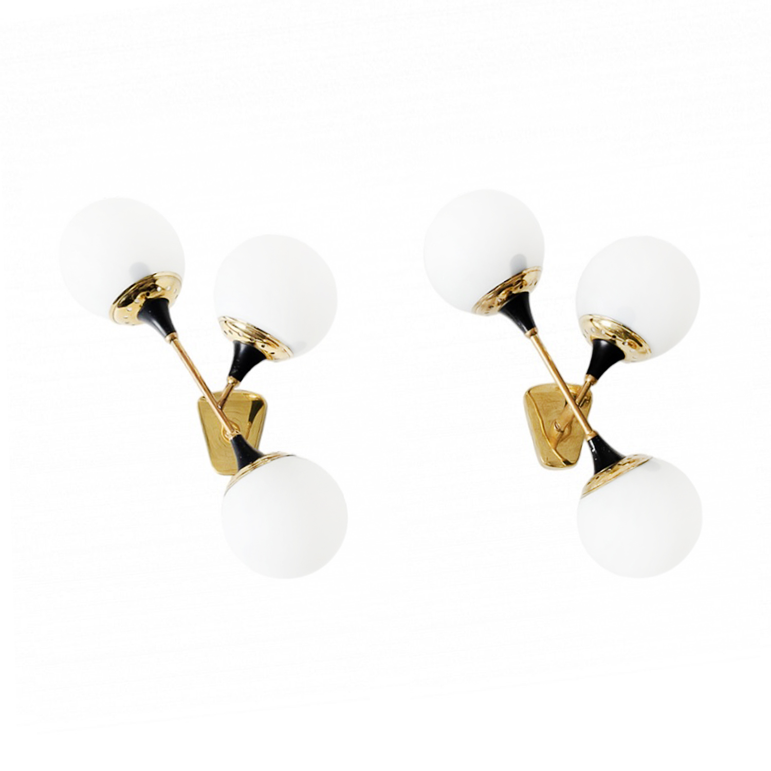 20th Century Italian Modern Pair of Vintage Opaline Glass Wall Lamps by Stilnovo