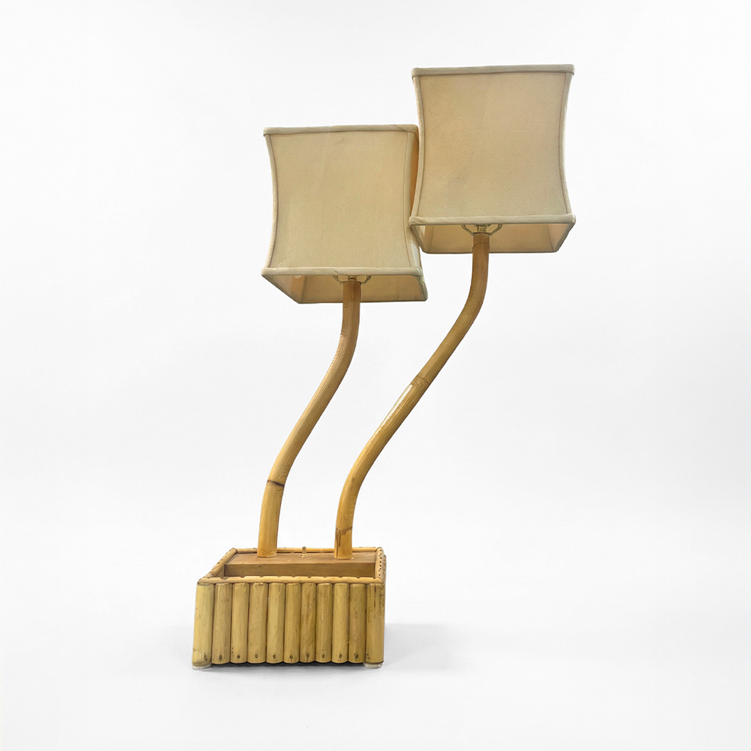 20th Century Italian Mid-Century Modern Double Arm Bamboo Table Lamp