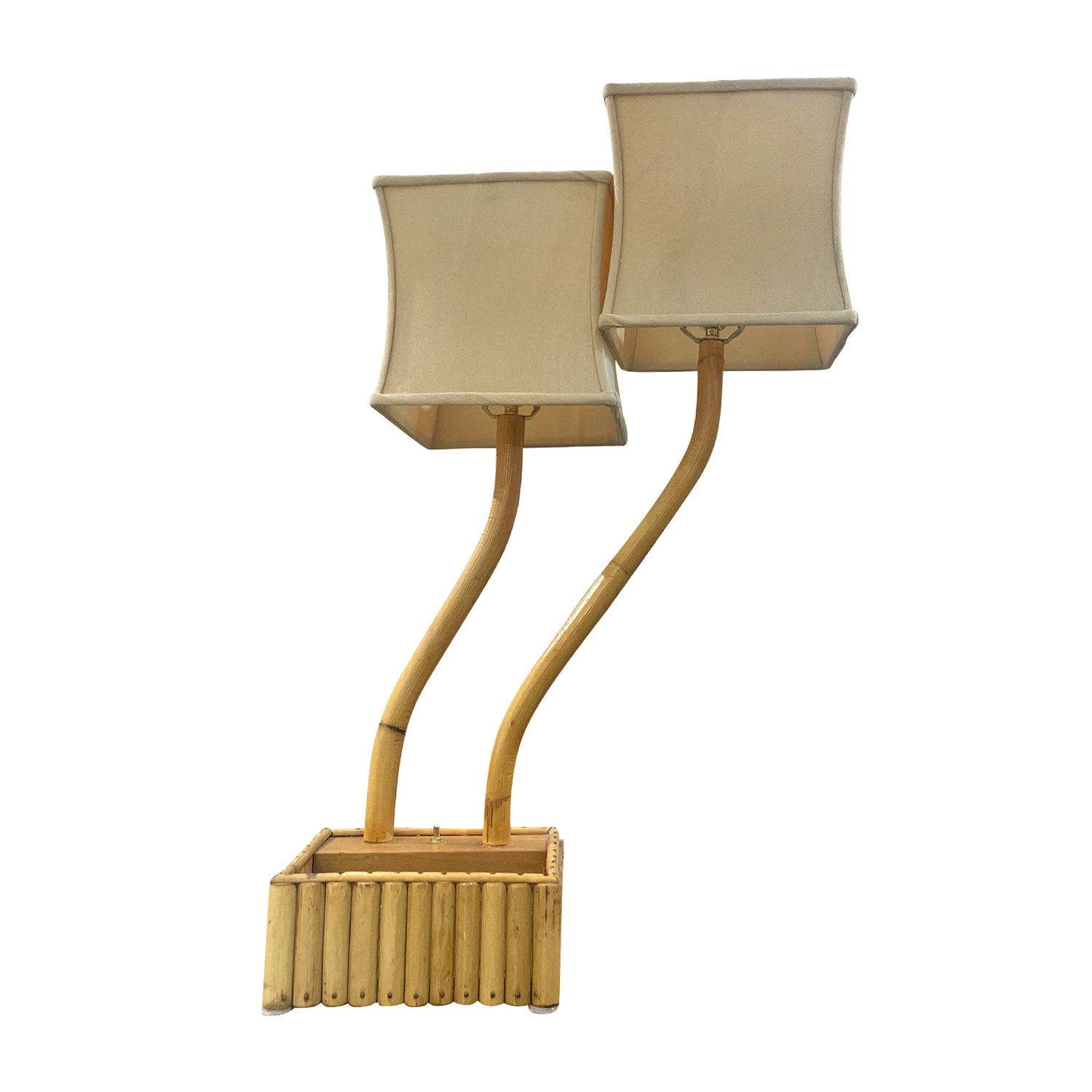 20th Century Italian Mid-Century Modern Double Arm Bamboo Table Lamp