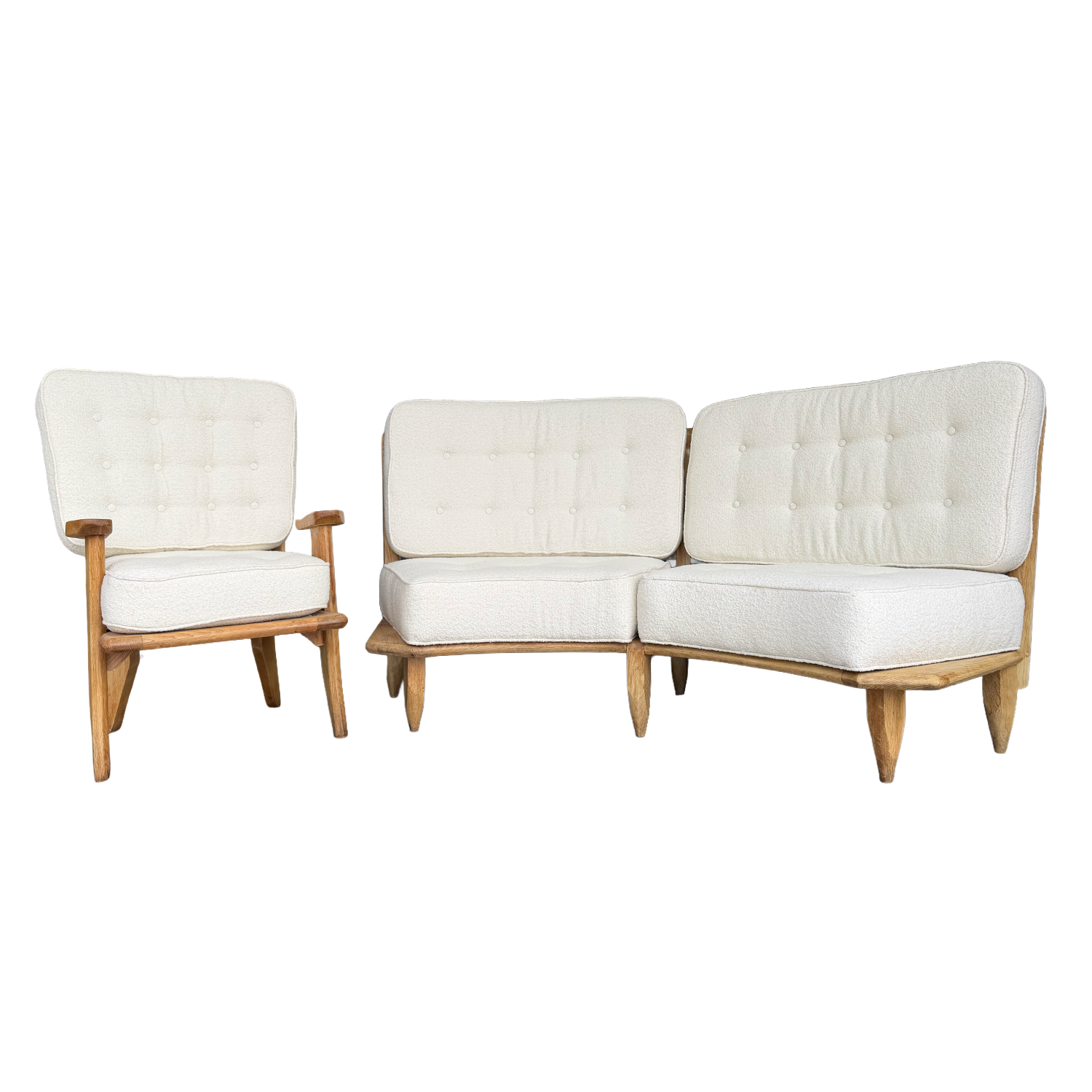 20th Century French Set of a Oak Love Bench & Armchair by Guillerme et Chambron