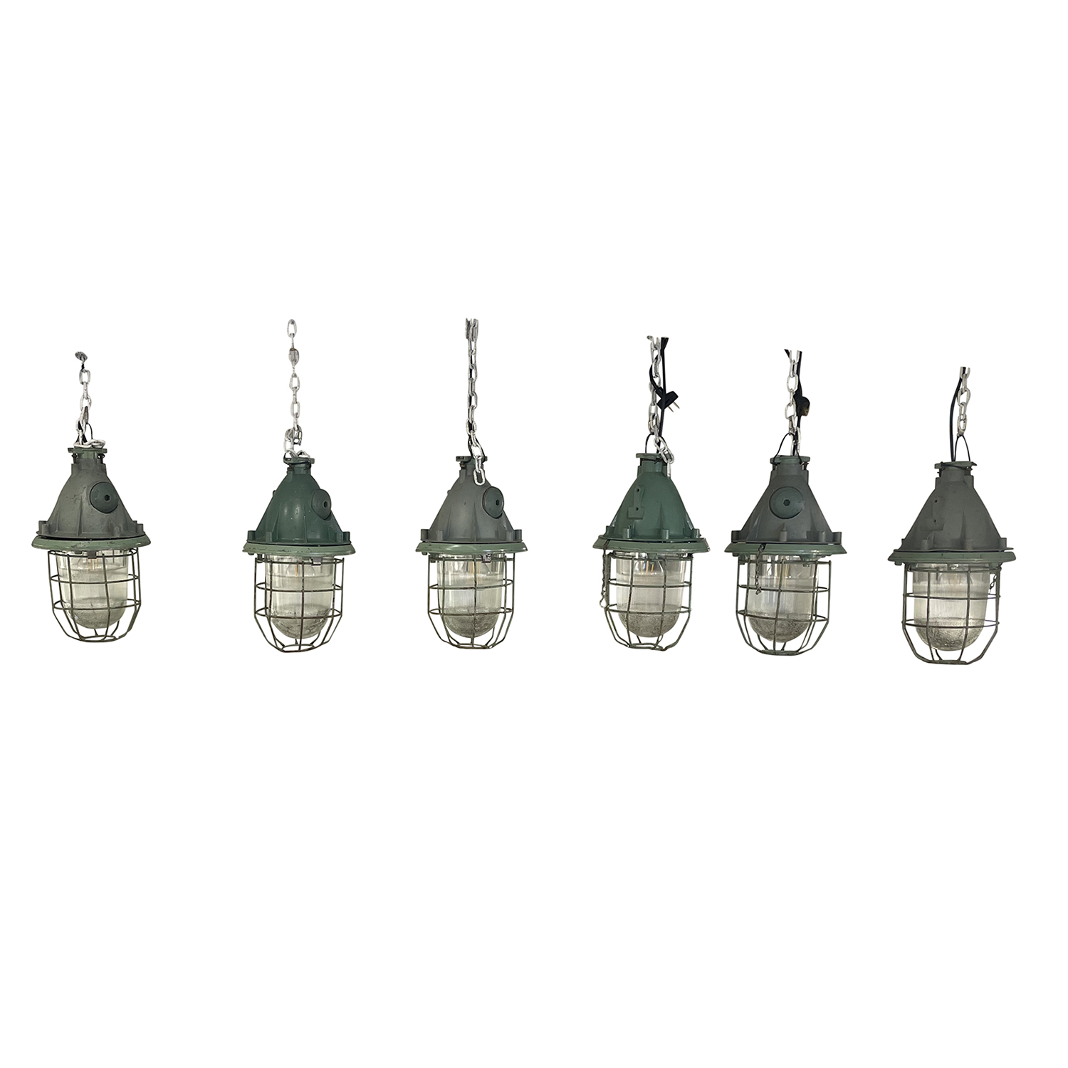 20th Century European Set of Six Vintage Industrial Style Metal Ceiling Lights