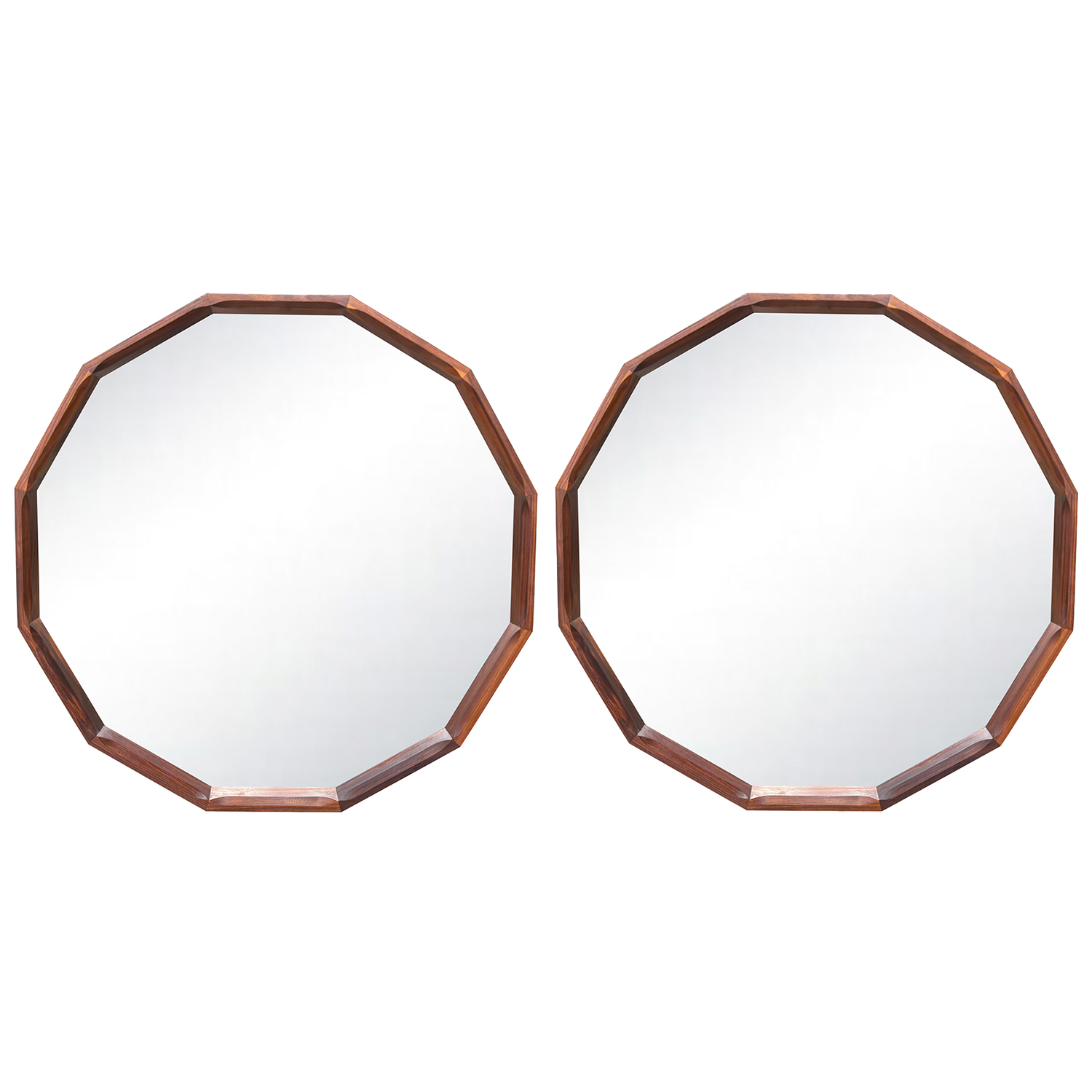 20th Century Italian Pair of Large Vintage Rosewood Dodecagon Wall Mirrors