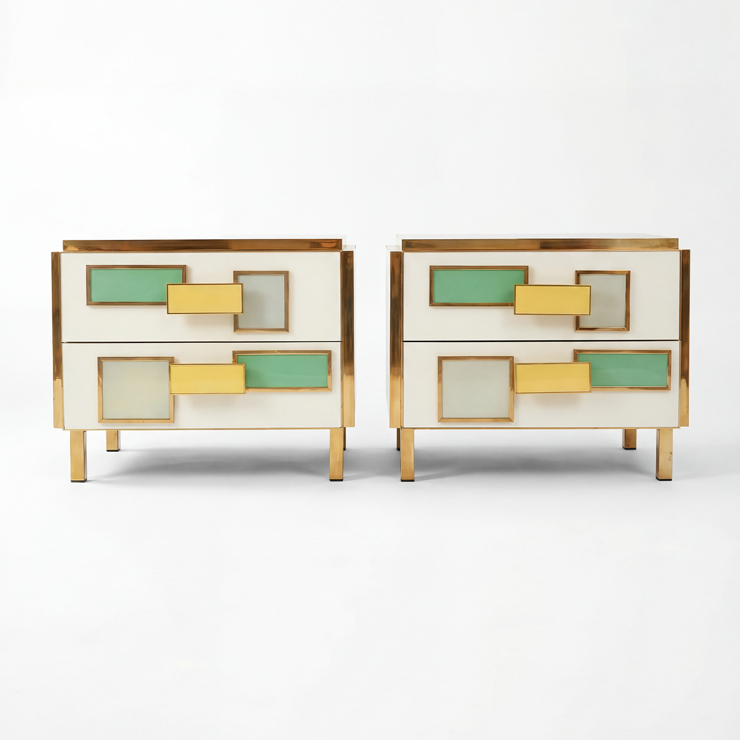 21st Century Italian Pair of Modern Colored Murano Glass Bed Side Tables