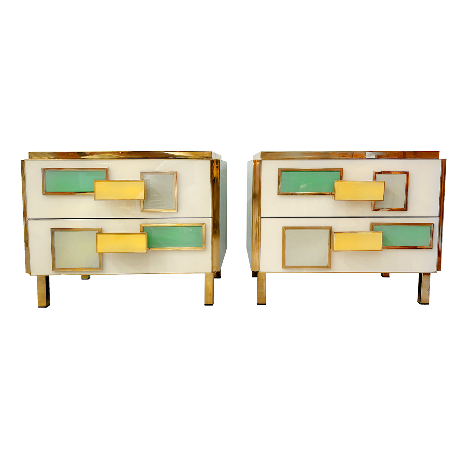 21st Century Italian Pair of Modern Colored Murano Glass Bed Side Tables
