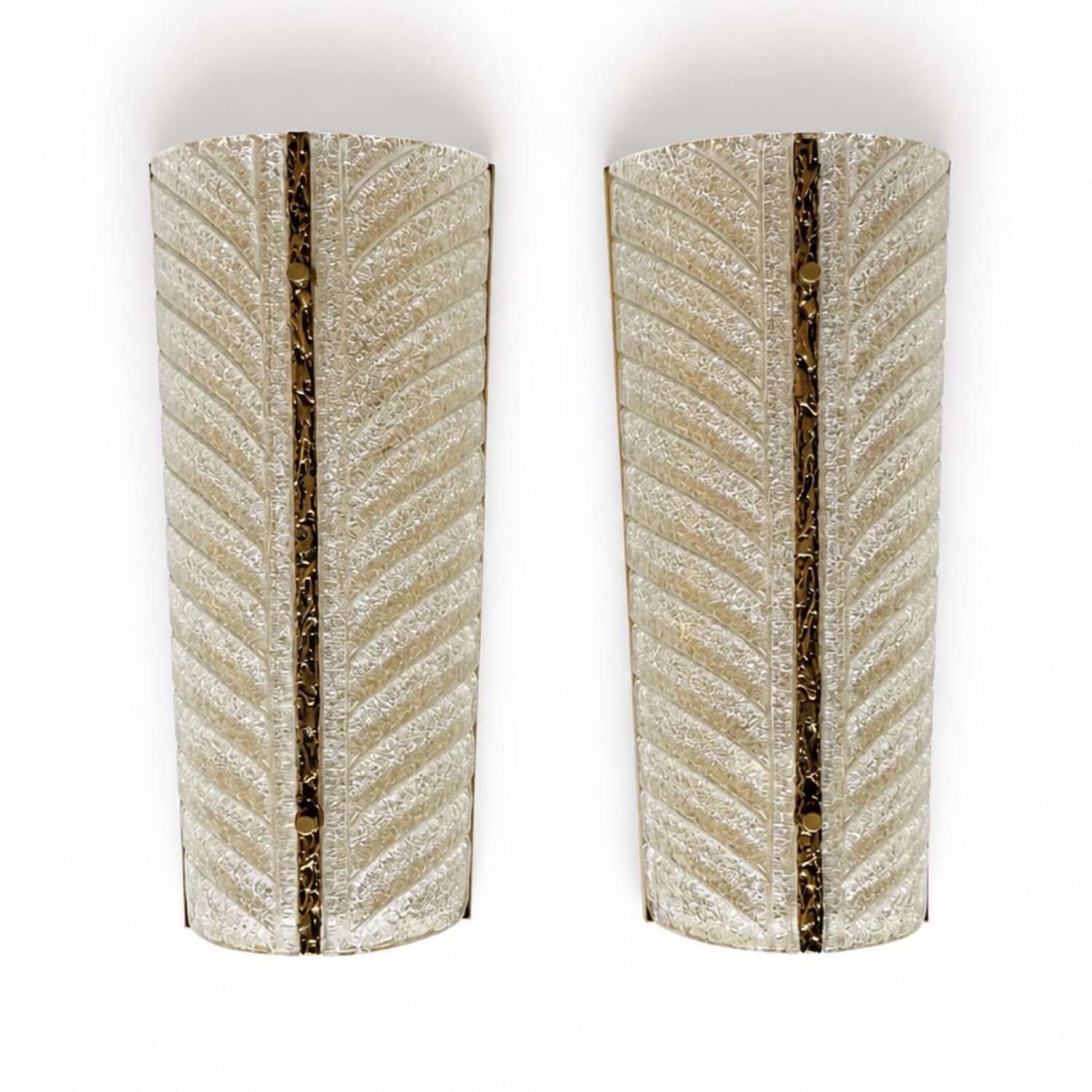 Pair of Mid-Century Italian Murano Etched Glass Wall Appliques, 1960s