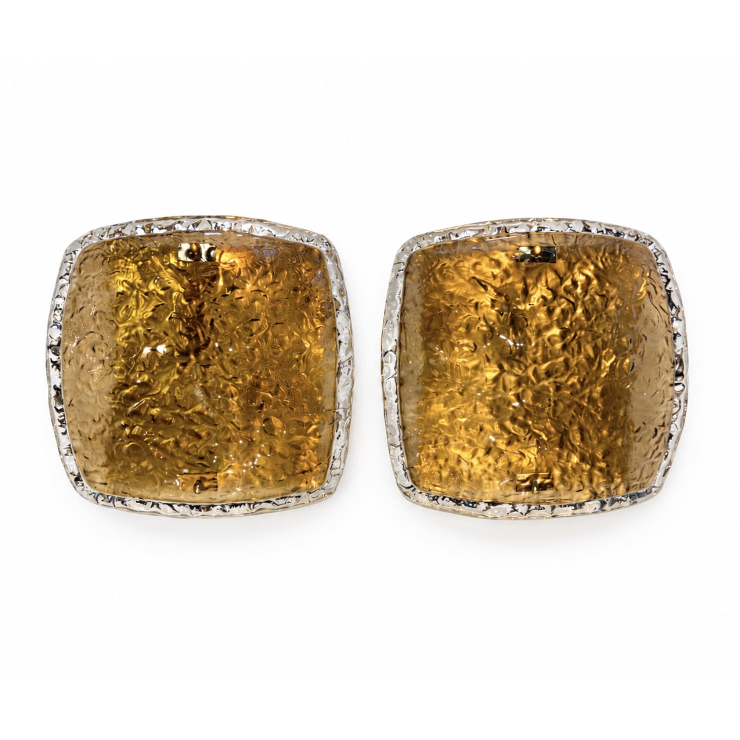 Pair of Italian Murano Smoked Gold Hand-Blown Glass Wall Sconces, Brass Mounted, 1970s