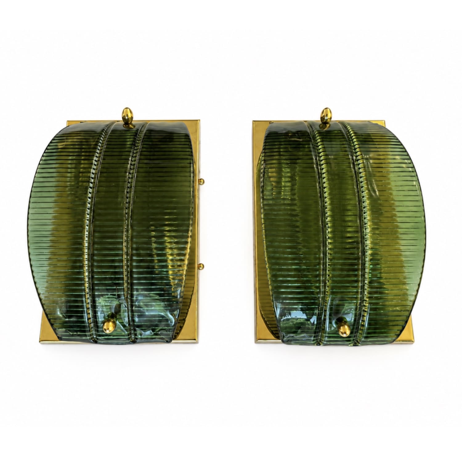 Pair of Mid-Century Green Ribbed Murano Cristallo Glass Wall Appliques by Maestri Vetrai, Italy, 1960s