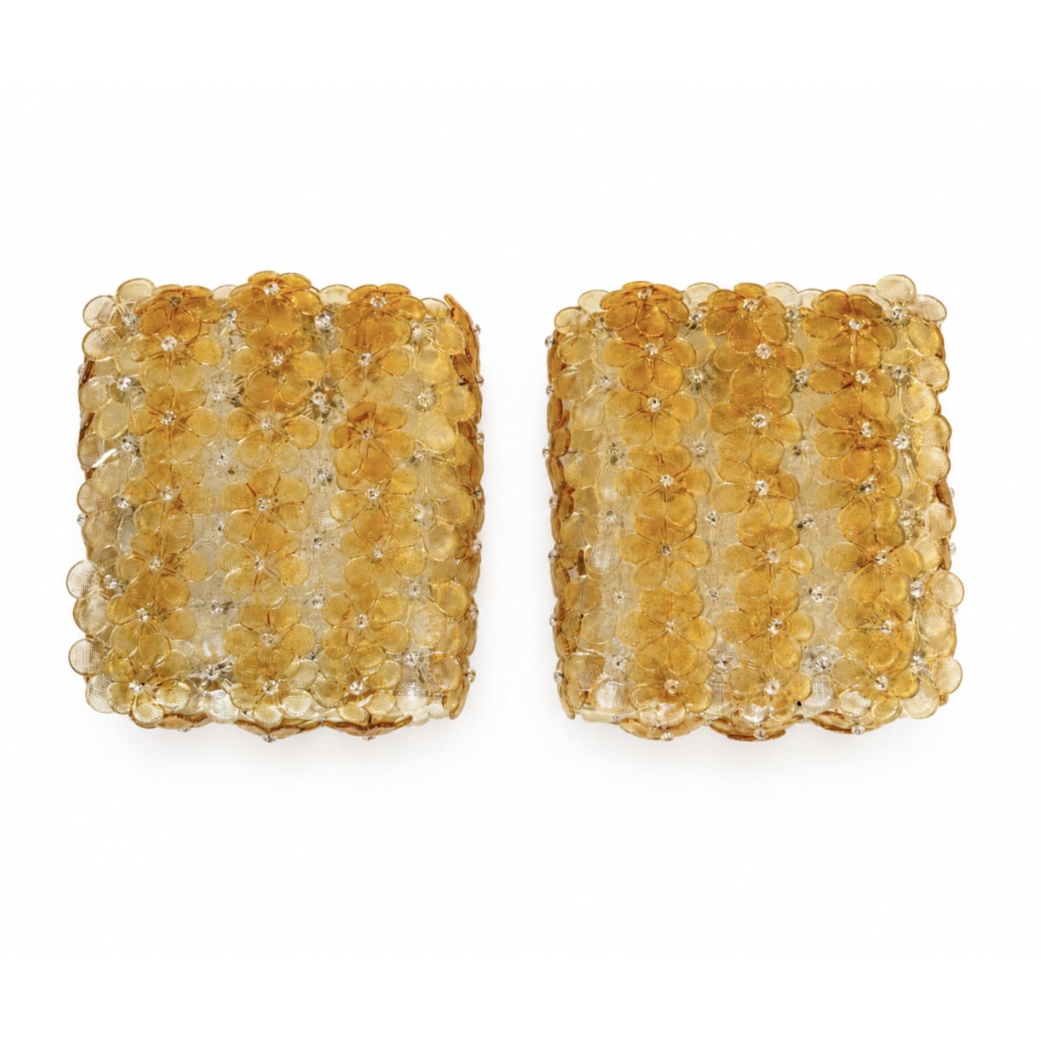Pair of Murano Golden Glass Wall Sconces in the Style of Mazzega, Italy, 1960s