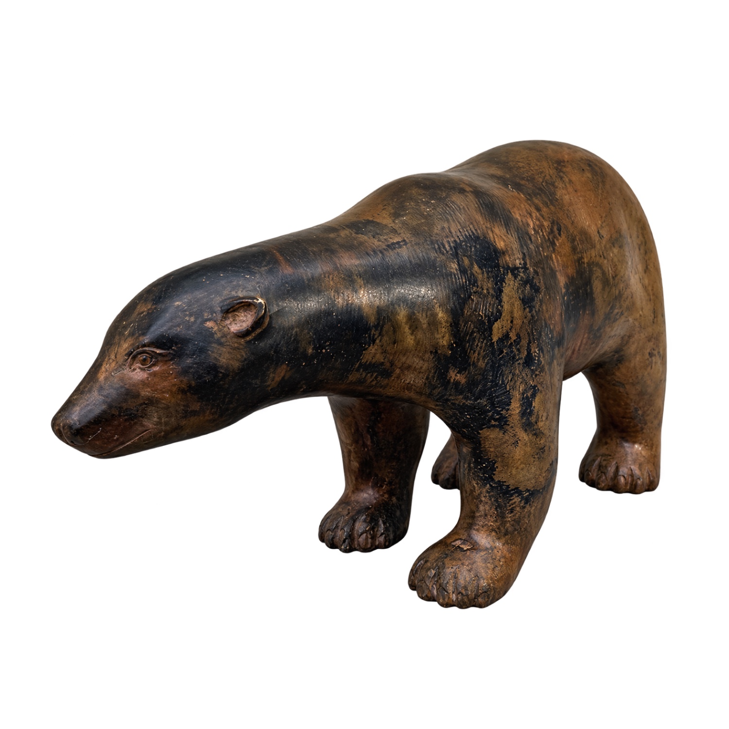1940 Vintage Black Bear Figurine with Weathered Patina bronze signed Chenet after Pompom