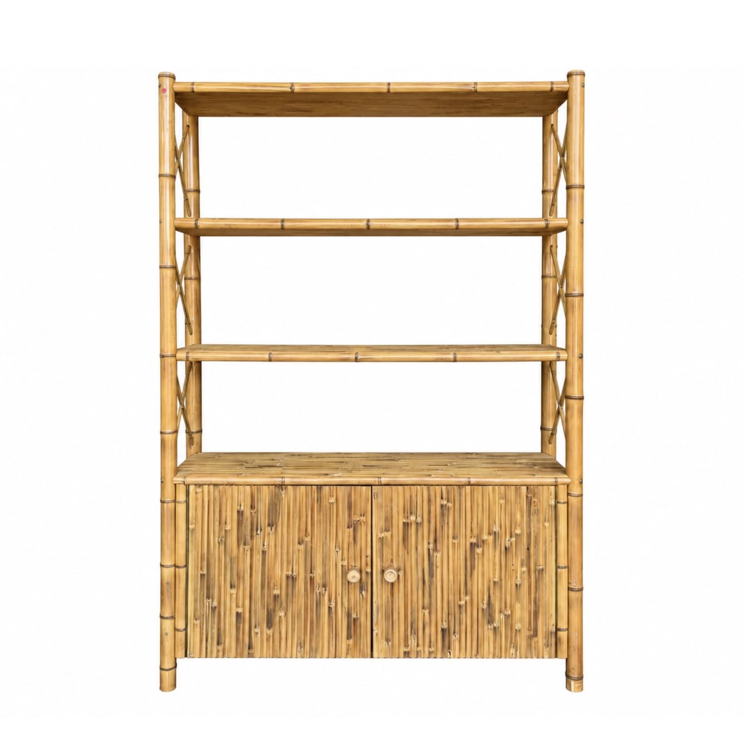 Vintage Mid-Century Modern Bamboo and Rattan Étagère Cabinet