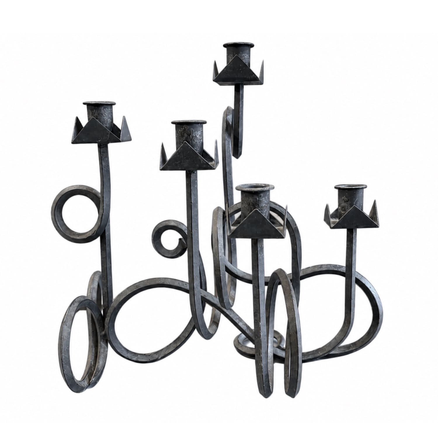 French Sculptural Wrought-Iron Five-Light Candelabrum